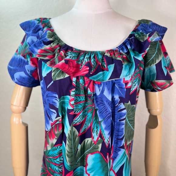 Vintage Hilo Hattie Hawaiian Floral Tropical Ruffle MuuMuu Dress Size Large - Picture 2 of 15